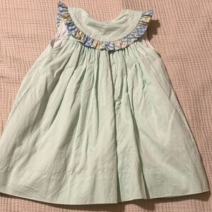 Elegant Pastel Green Kids Dress with Floral Trim
